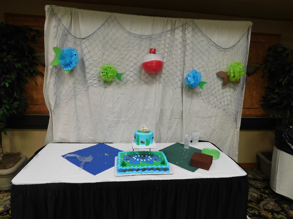 custom cake table and backdrop for baby shower for the boss.